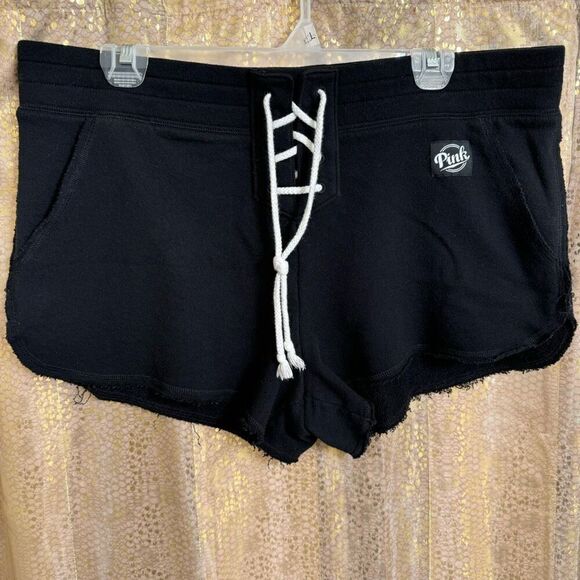 PINK Victorias Secret Black Drawstring Cotton Lounge Shorts Large - Picture 1 of 5